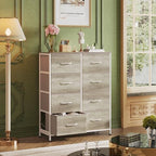 WLIVE Fabric Dresser for Bedroom, Tall Dresser with 8 Drawers, Storage Tower with Fabric Bins, Double Dressers, Chest of Drawers for Closet, Living Room, Hallway, Greige - color: Greige, style: General