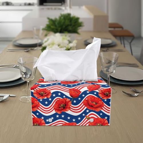 America 250 Pu Leather Tissue Box Cover, Modern Rectangular Tissue Box Tissues Organizer Living Room Bedroom Vanity Countertop Home Decor Items - color: America 250 2
