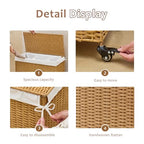 Handwoven Hamper with Lid, Laundry Basket with Wheels, Machine Washable Liner, 3 Section Clothes Hamper for Bathroom Laundry Room Bedroom, Rattan, 165L - color: Rattan/With Lid/165L