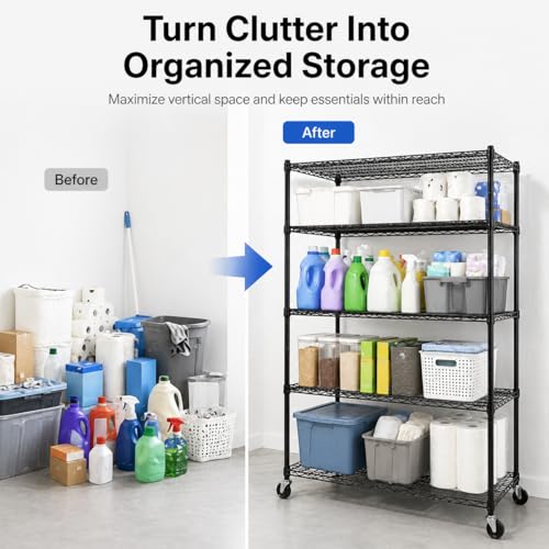 Simple Deluxe 4-Tier Heavy Duty Adjustable Storage Shelf with Wheels, 23.23”W x 17.63”D x 47.24”H, Wide Mobile Metal Shelving Unit, Easy Assembly for Living Room, Office,Black - color: Black, size: 4-Tier, 23.23”W x 17.63”D x 47.24”H