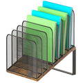 Piskyet Wooden Desk File Organizer, 7-Section Vertical File Folder Holder Stand,Metal Mail Paper Chromebook Organizer for Teacher Desk Office Classroom Desktop Organization（Inclined） - size: 7-Section Inclined