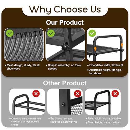 Expandable Shoe Rack for Closet - Shoe Organizer for Entryway, Adjustable Metal Shoe Storage, Stackable Long Shoe Stand Holder for Garage, Hallway, Door Entrance (Black, 2 Tier) - color: Black, size: 2 Tier