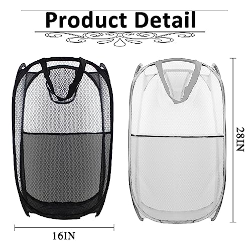 Collapsible Pop Up Laundry Hamper, Extra Large Mesh Foldable Laundry Basket, 28" x 16" x 16", 2 Pack (Black + Grey) - color: 2P Black+Grey