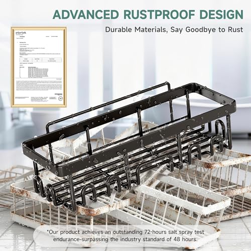Veken Shower Caddy 6-Pack, Advanced Rustproof Design, No Drilling Adhesive Shelves, Rack with Soap Holder, Large Capacity Bathroom Organizers and Storage, Wall-Mounted Kitchen & Home Decor - color: Black