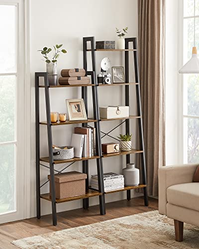 VASAGLE BARNET Collection - Ladder Shelf, Bookshelf, Storage Rack, Modern Bookcase for Living Room Home Office Kitchen, Steel Frame, 4-Tier, 22-Inch Wide, Rustic Brown and Ink Black ULLS44X - color: Rustic Brown + Ink Black, size: 4 Tiers (22"W), style: I