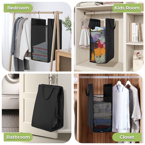 FENTEC Fentec Hanging Laundry Hamper, Hanging Laundry Basket, Slim Laundry Hamper Bag with Handles, Portable Hanging Closet Hamper, Mesh Heavy Duty Hanging Laundry Bag (Black,2 Pack) - color: Black, size: 2 Pack-One section