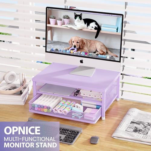 OPNICE Computer Monitor Stand Riser, Desk Organizer with Drawer, Printer & Laptop Stand, Office Desk Accessories & Workspace Desktop Organizers Storage for Office Supplies(Purple) - color: Purple