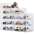 XX-Large Shoe Sneaker Storage Boxes for Size 14, Stackable & Thicken Clear Plastic Shoe Organizers 16 Packs for Entryway Closet Under Bed, Shoe Storage Cabinets Container Display Case w/ Magnetic Door - size: 16 packs