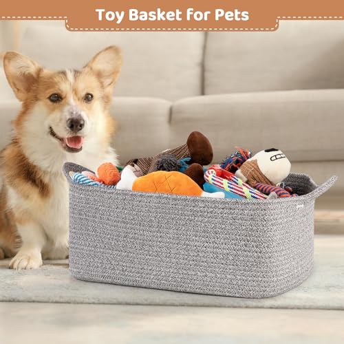 OIASKET Large Empty Gift Baskets for Baby Shower, 16.5" L x 12.6" W x 7" H Cute Woven Storage Basket with Gift Bags and Ribbons, Small Rope Toy Basket with Handles, Cat Dog Pet Toy Organizer - Grey - color: Grey, size: Large: 16.5"L x 12.6"W x 7"H