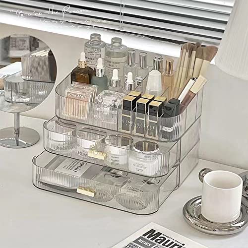 MIUOPUR Stackable Makeup Organizer Drawers, Bathroom Vanity Organizers and Storage, Ideal for Desk and Dresser Countertops, Great for Cosmetics, skincare, Lipsticks, Nail Care -Clear - color: Clear, size: Drawer Only