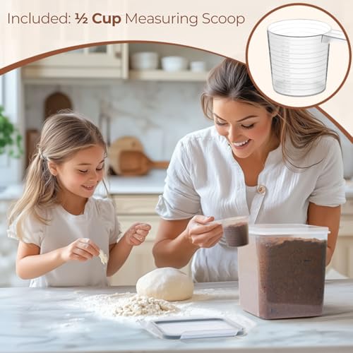 ComSaf Brown Sugar Container Set of 2 (2.5L/2.6Qt), Airtight Food Storage Containers with Lids and Terra Cotta Brown Sugar Saver, Plastic Canisters Sets for Kitchen, Pantry Organizer for Flour, Baking - size: 2.6Qt-Square