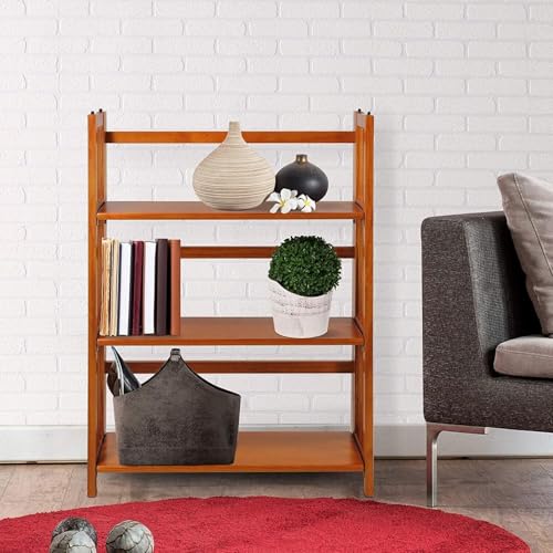 HomeStock 3-Shelf Stackable Folding Office Wood Furniture Bookcase, Contemporary Home and Office Furniture, Sturdy Wooden Shelving Storage Honey Oak/27.5 Inch - color: Honey Oak, size: 27 5 Inch