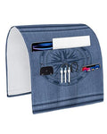 Sofa Armrest Organizer Bedside Caddy, Nautical Compass Non Slip Couch Remote Control Holder for Recliner, Navy Blue Striped Coastal Compass Arm Chair Caddy with Pocket for Magazine, Phone, 13"x35" - size: 13x35 in