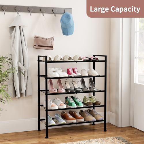 5-Tier Shoe Rack, Metal Storage Shelves for Closet Entryway, Tall Narrow Unit for Small Spaces, Multi-Purpose Organizer for Bedroom Garage, Easy Assembly, Black - color: Black, size: 5 Tier