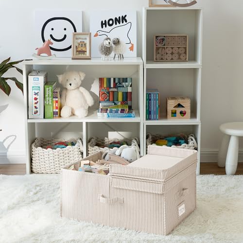 StorageWorks Extra Large Storage Bins with Lids, 55L Decorative Organizer with Divider Board, Fabric Boxes with Handles, Khaki and Beige Stripes, 2-Pack - color: Khaki and Beige Stripes, size: Jumbo