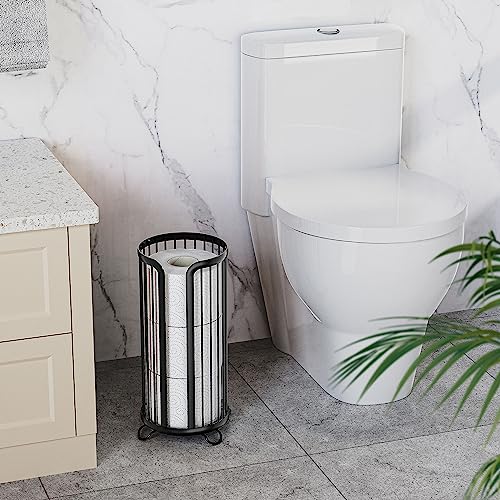 Bunoxea Toilet Paper Holder Stand, Freestanding Toilet Tissue Organizer, Minimalistic Storage Solution, Reserve Mega Rolls-Modern Black - color: Black, size: 1 Pack