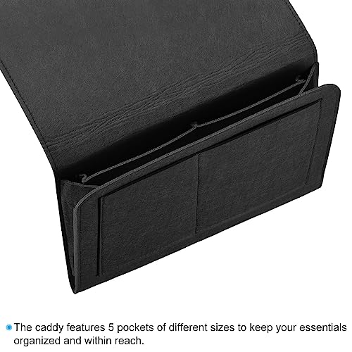 PATIKIL 13in Bedside Caddy, Bed Caddy Bedside Organizer Hanging Soft Felt 5 Pockets Bed Pockets Bedside Storage Organizer Remote Control Holder for Bedroom Phones Glasses, Black - color: Black, size: 12.6*8.6inch