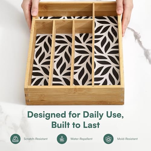 Pristine Bamboo Kitchen Drawer Organizer - Silverware & Utensil Organizer, 5-Slot, Geometric Print - color: Geometric Print, size: 5 Slot