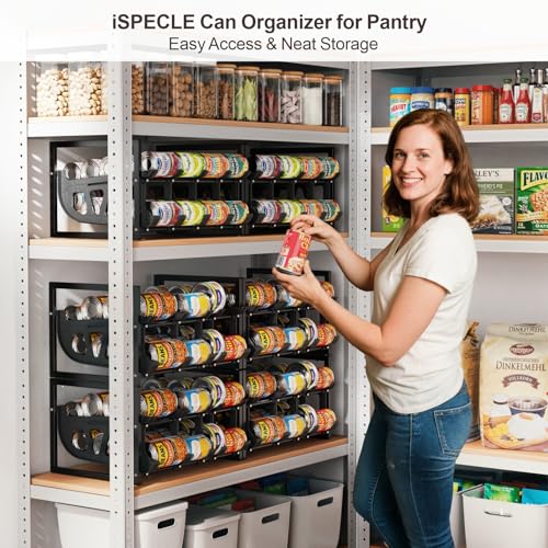 iSPECLE Expandable Can Storage Organizer Pantry, Large Capacity 40 Cans Pantry Organizers and Storage, Auto Rolling Dispenser & Stackable for Deep Pantry Shelves, Black - color: 40 Cans, Black