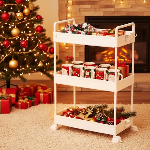 Ronlap 3 Tier Slim Rolling Storage Cart with Wheels Plastic Utility Cart Organizer for Snack Craft Art Postpartum Baby Diaper Nail Makeup in Bathroom Laundry Room Kitchen Bedside Narrow Space, White - color: White