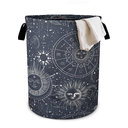 Sun Moon Laundry Basket Foldable Oxford Cloth Tote Bag Laundry Hamper Clothes Storage Bucket Organizer For Bathroom/Laundry Storage/Bedroom 19.6x15.7 Inch - color: Sun Moon