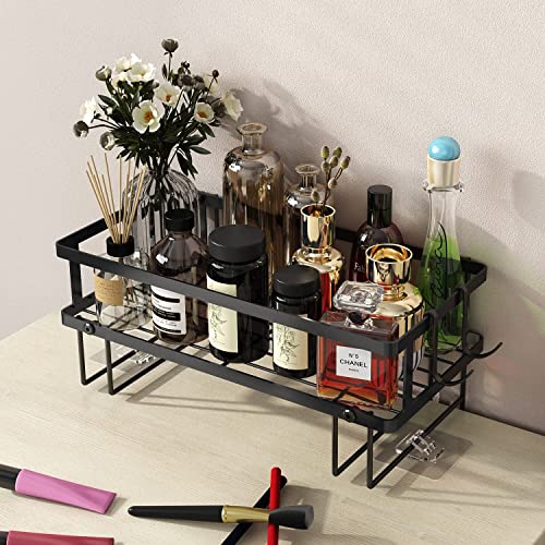 Godboat Bathroom Organizer - Over Toilet Storage, Floating Shelves with 2 Hooks, Wall Mounted Shelf Rack, Behind and Above the Tank, Gifts for Women (Black, 1-Tier) - color: Black, size: 1-Tier
