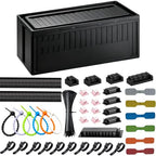 Cable Box - [142Pcs] Cable Management Kit, Medium Cord Hider Box to Conceal Power Strip Holder on Desk or Floor, Under Desk Cable Management Kit Cable Organizer Box, TV Cord Organizer Box, Black