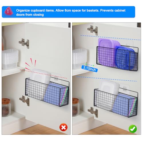 2 Pack Large Adhesive Cabinet Organizer - Lid Organizer Inside Cabinet Wall Mounted Pantry Door Caddy for Kitchen Containers Lid Kitchen Under Sink Basket