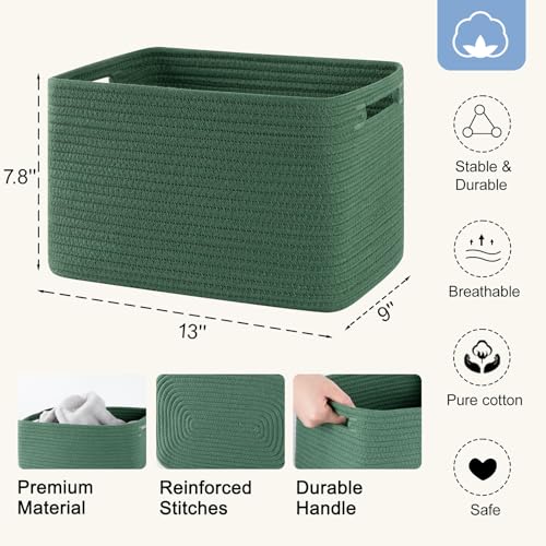 4 Pack Storage Baskets for Organizing, Woven Baskets for Shelves - Perfect for Toys, Books, Towels, and Clothes, Durable Gift Basket Bins Toy Storage, 12.7''L x9''W x7.8''H, Green - color: Green, size: Small/12.7''Lx9''Wx7.8''H