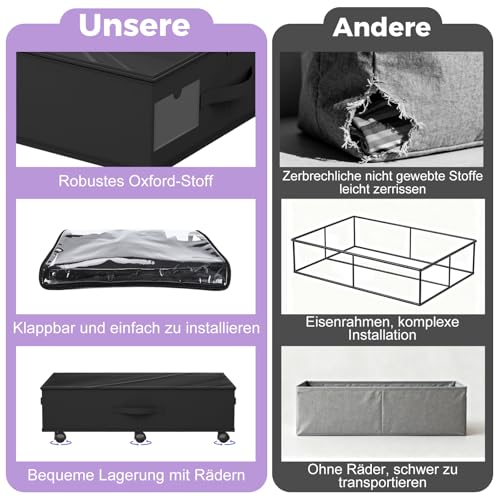 Babenest 2-Pack Under Bed Storage Organizer with Clear Zippered Lid, Foldable Rolling Underbed Drawers on 6 Wheels, Space Saving Clothes, Shoes, Toy Storage for Bedroom, Dorm, Closet - size: 2 Pack