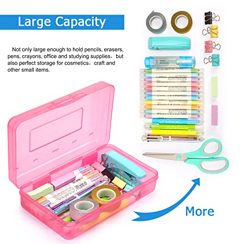 Tamaki 1 Pack Plastic Pencil Box Large Capacity Pencil Boxes Clear Boxes with Snap-tight Lid Stackable Design and Stylish Office Supplies Storage Organizer Box, Pink - color: Pink
