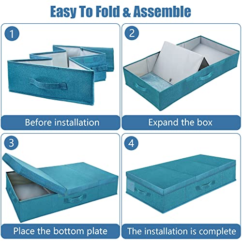 Supowin Underbed Storage Containers Bin with Lids (2pcs) Large Under Bed Storage Organizer Box with Handle, Foldable Under the Storage Bags for Organizing Clothes, Shoes, Blankets, Pillows-Cyan blue - color: I-Cyan blue