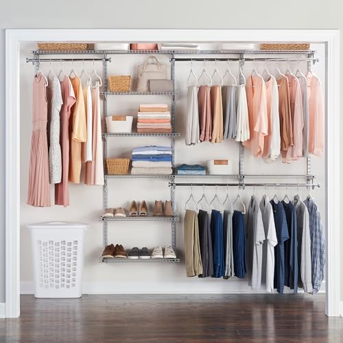 Rubbermaid Configurations Deluxe Custom Closet Kit 4-8 Ft. Adjustable Metal Wire Shelving Titanium Finish Expandable Organization System Hardware Included for Home Closet/Pantry/Laundry/Mudroom - color: Titanium, size: 4-8 Feet