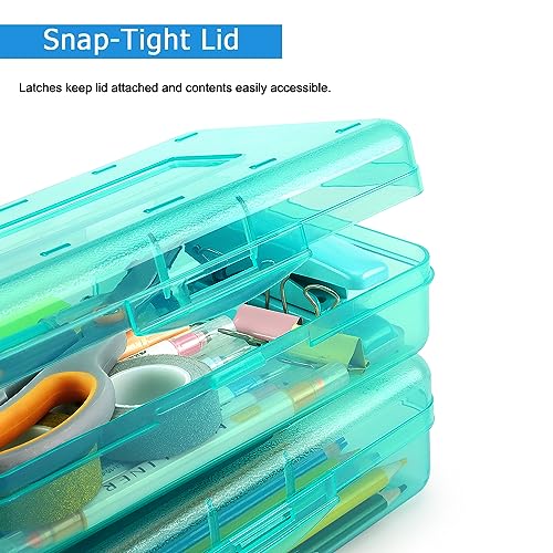 Tamaki 1 Pack Plastic Pencil Box Large Capacity Pencil Boxes Clear Boxes with Snap-tight Lid Stackable Design and Stylish Office Supplies Storage Organizer Box, Light Green - color: Light Green