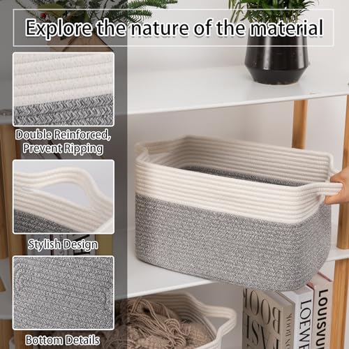 OIAHOMY 3 Pack Storage Basket for Organizing, 13''X9.85''X8.7'' Storage Bins,Woven Basket Basket with Handles, Toy Storage Basket Bin,Stylish Room Decor Basket, White & Grey variegated - color: Grey variegated, size: 13''×9.9''×8.7''