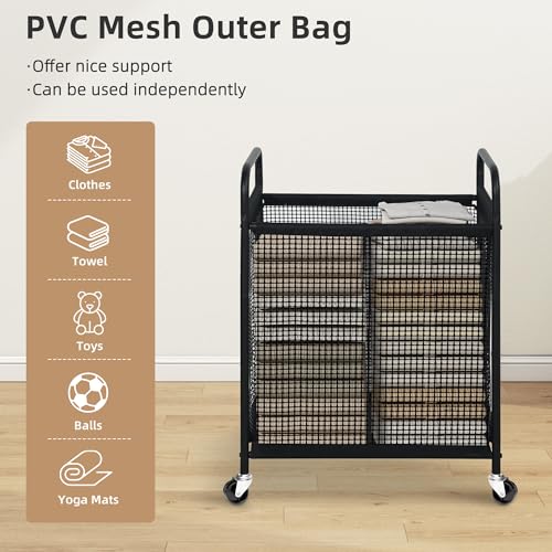 STORAGE MANIAC Rolling Laundry Hamper with Wheels 2-Section Laundry Sorter Rolling Laundrys Basket on Wheels with Removable Bag Clothes Hamper Laundrys Organizer Cart Bathroom Bedroom 100L Beige - color: Beige, size: 2-Section