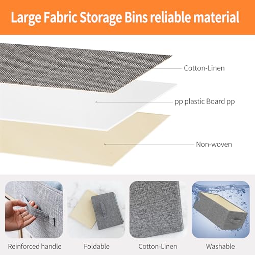 Linen Folding Storage Bins, 3 Pack Large Storage Baskets, Washable, Clothing Storage Bins with Handle, Closet Organizer for Storage Sweater,Sheets(dark grey, 16"x9½"x6¾") - color: dark grey, size: 16"x9½"x6¾"