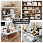 Expandable Cabinet Shelf Organizers, Stackable Metal Shelves Extender for Kitchen Countertop Storage, Adjustable Spices Shelves Rack Stand for Cupboard Pantry, White - size: 1Pack-Special-8''Wx(16.5-27'')Lx9.6''H-White