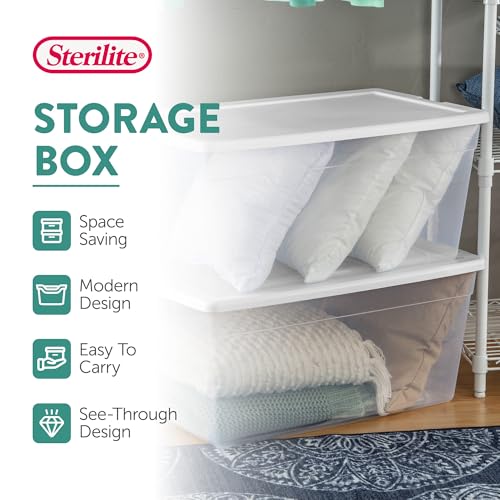 Sterilite 8-Pack 90 Quart Storage Box, Stackable Clear Plastic Bins with Snap-On Lids - Heavy-Duty Organizing Containers for Closet, Bathroom, and Office - size: 90 Quart, style: 8