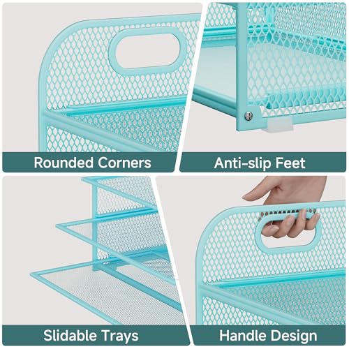 Paper Organizer Letter Tray with Handle Mesh 5-Tier Stackable Desk Organizer for Files/Paper/Office Supplies, Sturdy Carbon Steel Desk Organizer for Home Office & Classroom - color: Blue, size: 12.6" x 9.1" x 13.4"