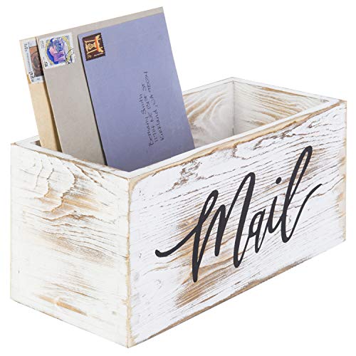 MyGift Mail Holder Storage Organizer Box Whitewashed Wood with MAIL Script Design, Desktop Letters, Bills, Notes and Postcard Bin for Home Office Dorm Room - color: Whitewashed