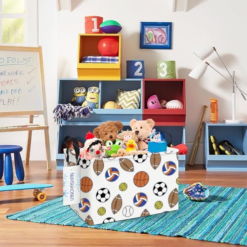 LANGYASHAN Rectangular Storage Bin Collapse Canvas Fabric Cartoon Storage Basket with Handles for Organizing Home Kitchen Boys and Girls Toys Office Closet Shelf Baskets (Rec Colorful Balls) - color: Rec Colorful Balls