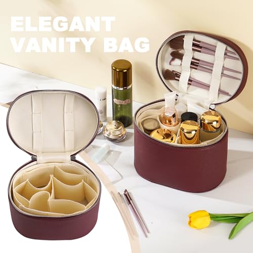 Makeup Bag Vanity Case Cosmetic Bag with Removable Divider Travel Toiletry Bag for Women Portable Make up Box Organizer, Burgundy - color: Wine
