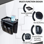 Non-Slip Couch Cup Holder Detachable Wooden Snack Tray PU Leather Armrest Cup Holder Couch Arm Tray for Recliner w/Large Pocket, 3 Small Pockets for TV Remotes, Phone, Glasses/Couch Console (Black) - color: Black