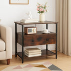 Edbuosy 27 Inch Wide Night Stand with Charging Station, Wood Nightstand with Open Shelf, Large Drawer Bedside Table for Living Room/Bedroom/Office (Retro Brown) - color: Retro Brown, size: 1 Drawer