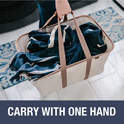 CleverMade Collapsible Laundry Tote 2-Pack (50L) – Foldable Carry-All Storage Bin for Laundry, Car Trunk, RV, Dorm & Home Organization – LUXE Cotton Blend with Vegan Leather Accents, Mocha - color: LUXE Mocha