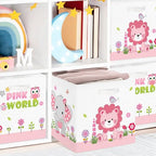 Clastyle Jungle Animal Kids Storage Cube Organizer Set Tree Closet Clothes Cube Storage Bin Nursery Toddler Toy Box Chest Boys Girls Book Shelf Basket,Pink,11.8x11.8x11.8 in - color: Pink