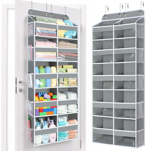 Yecaye Over The Door Organizer, 5 Tier Extra Large Behind Door Storage of 10 Compartments, 80lbs Heavy Duty Door Organizer Hanging with Clear Window for Closet Bedroom Pantry Bathroom, Grey - color: Grey, size: 5 Tier