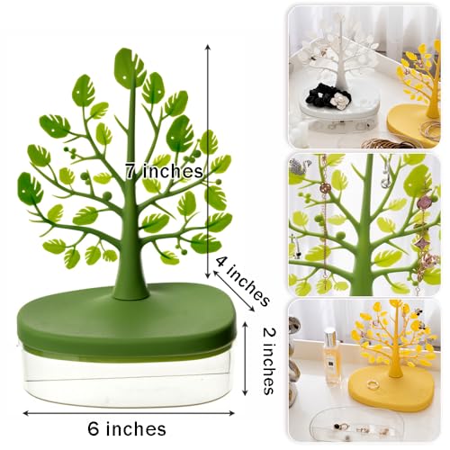 OULIGET Tree Tower Rack with Storage Box Drawer,Jewelry Display Tree Necklace Earring Organizer Holder,Double Shelf Hanging Organizer for Ring Earrings Necklace Bracelet Key - color: Green Double