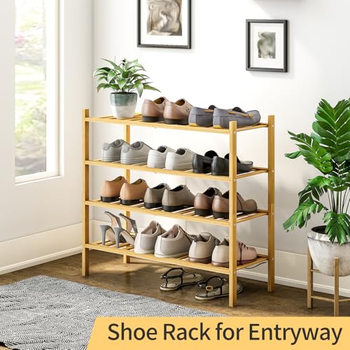 4-Tier Bamboo Shoe Rack for Entryway, Stackable | Heavy Duty | Multi-Function, Free Standing Shoe Racks for Bedroom Hallway Closet - color: Natural, size: 4-Tier-Standard